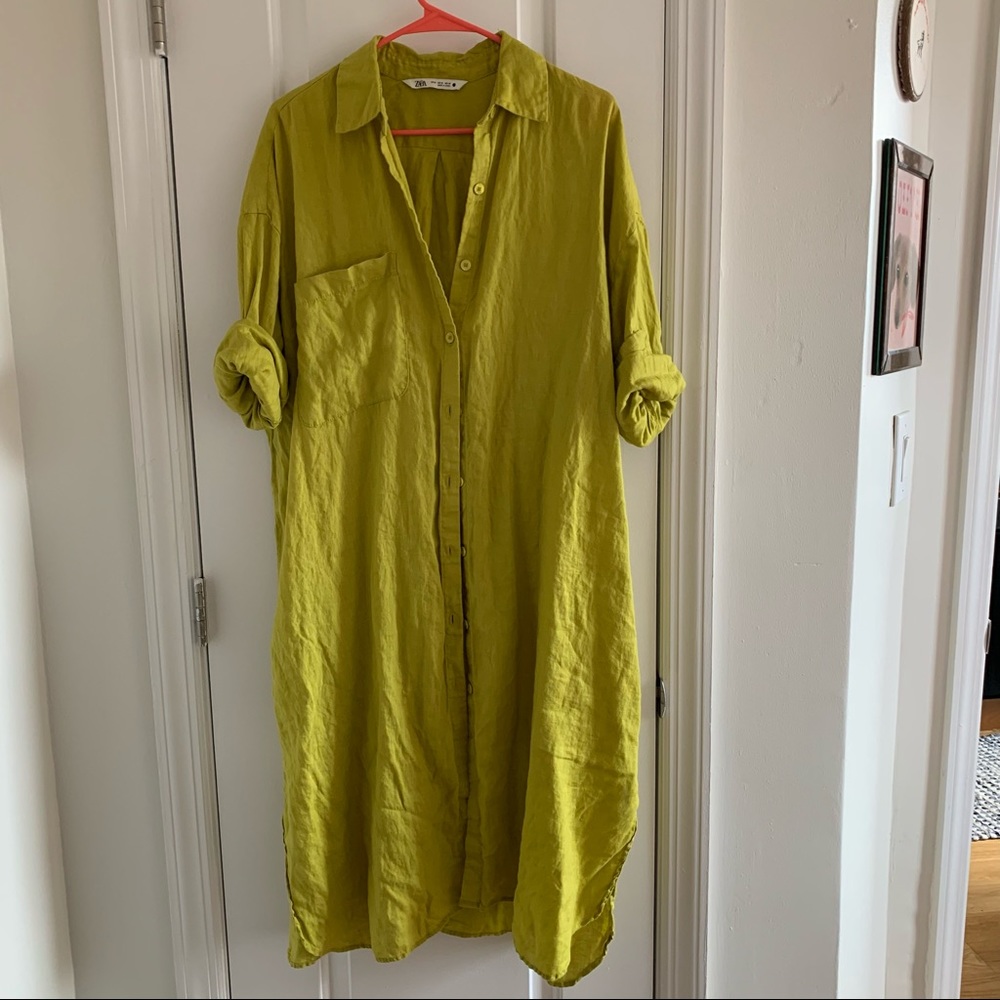 Zara linen midi shirt dress